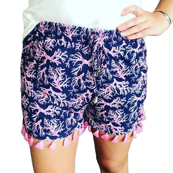 Simply Southern Naples Tassel Shorts Blue/Pink Size L/XL - Picture 2 of 9